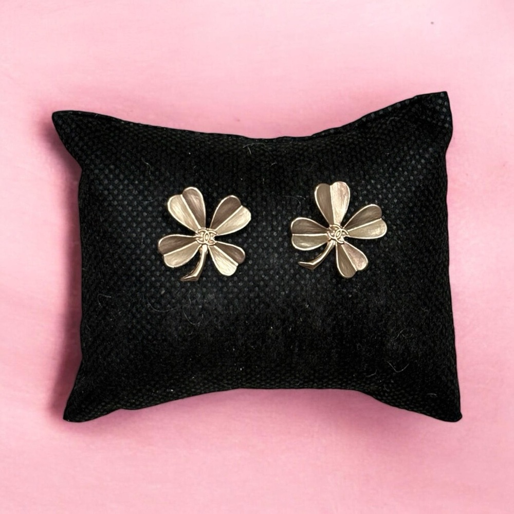 Upcycled Stamped Gold Four-Leaf Clover Stud Earrings